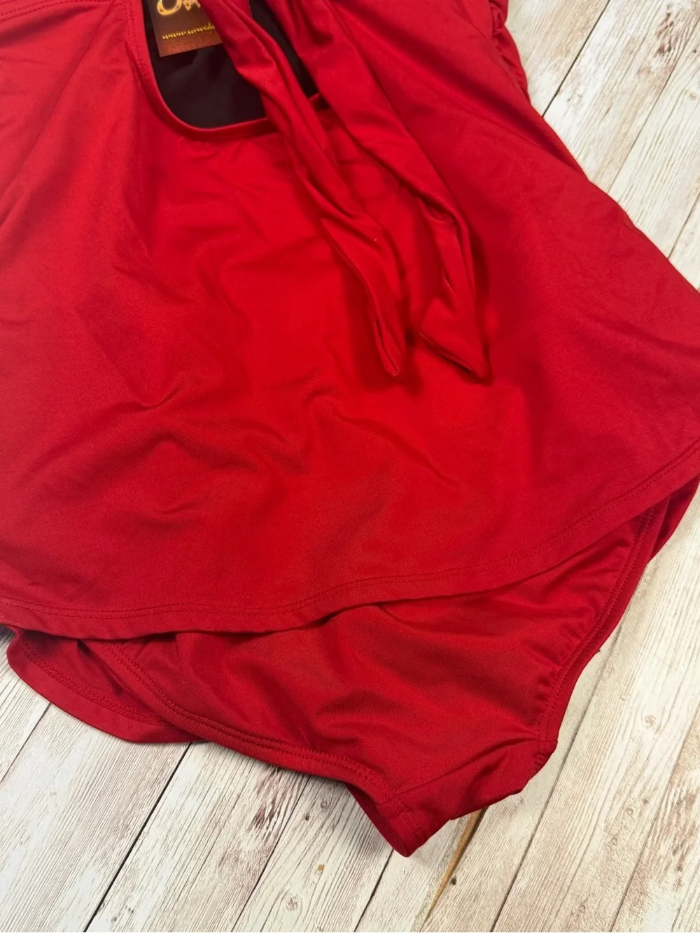 Red Ruched One-Piece Swimdress - Strapless Swimwear - Picture 7 of 7
